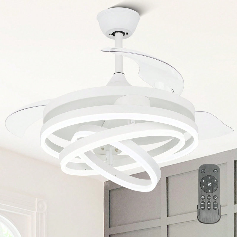 42" Modern Retractable Ceiling Fan With Dimmable LED Light, DIY Shape 6 Speeds Chandelier Ceiling Fan With Remote Control For Bedroom