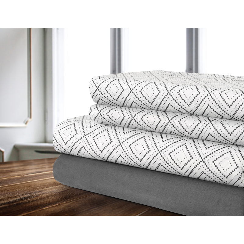 Ensemble de draps à motif géométrique, Gris, Ensemble de draps pour très grand lit + drap-hous