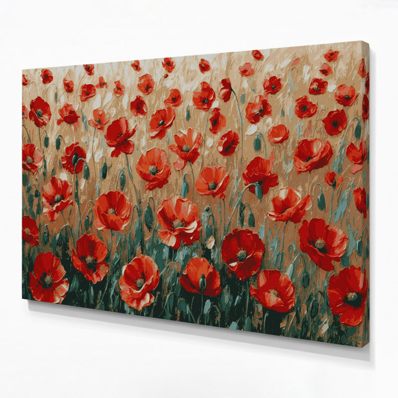 «Botanical Poppies», art mural sur toile brune, H 11 po x l 14 po
