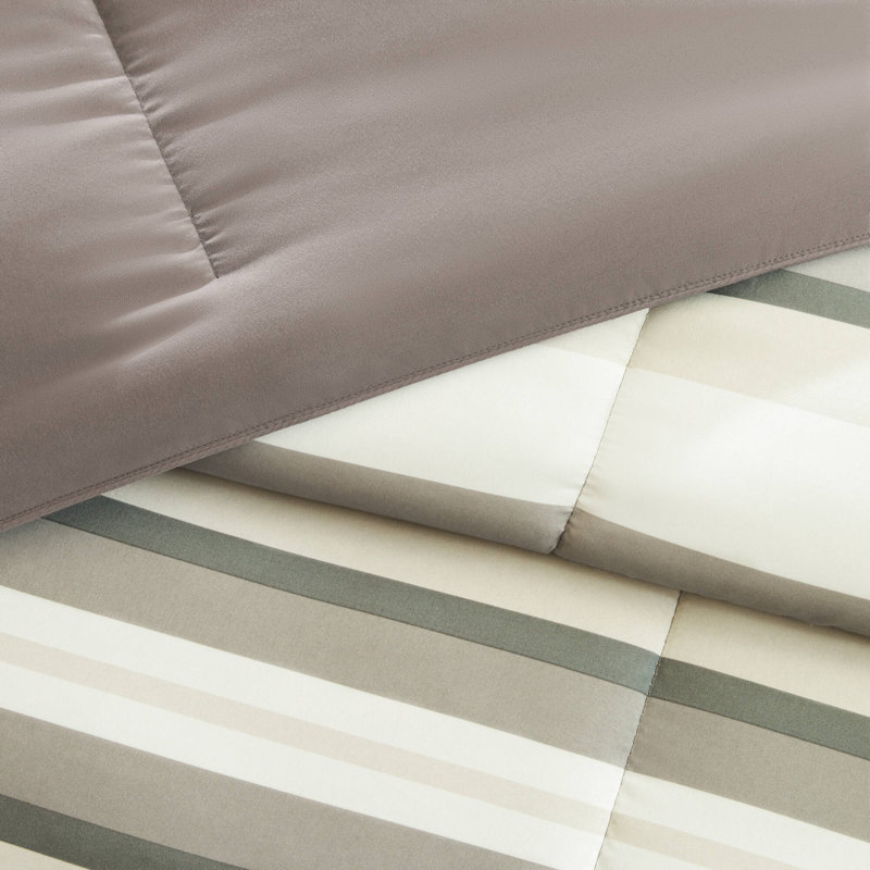 Ensemble d'édredon toutes saisons Parkston 3M Scotchgard, Édredon simple / simple TG + 1 taie décorative, Taupe Wesley Stripe