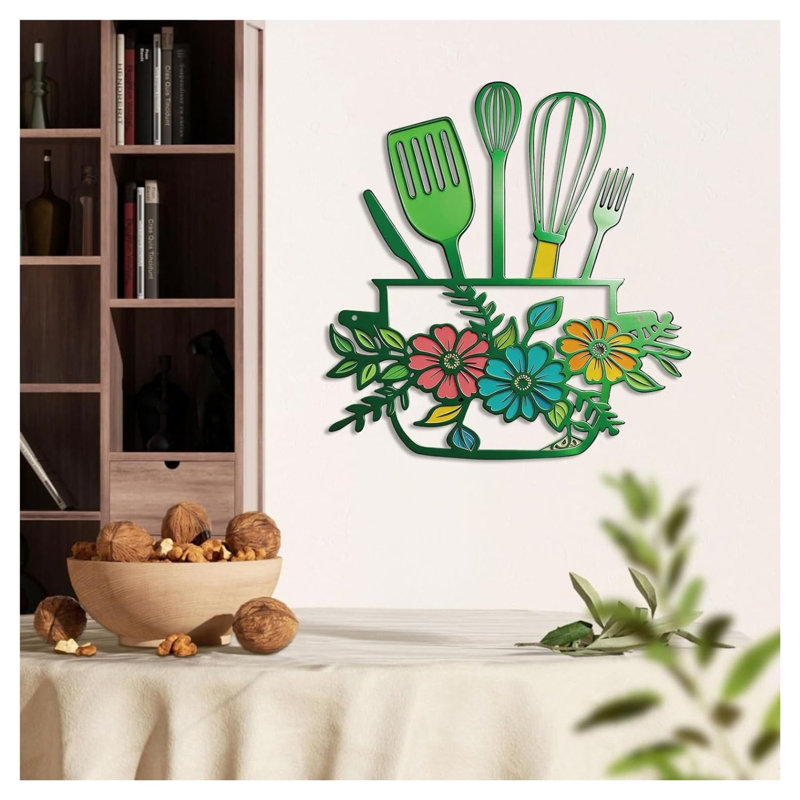 Art mural de cuisine moderne en métal, ligne verte
