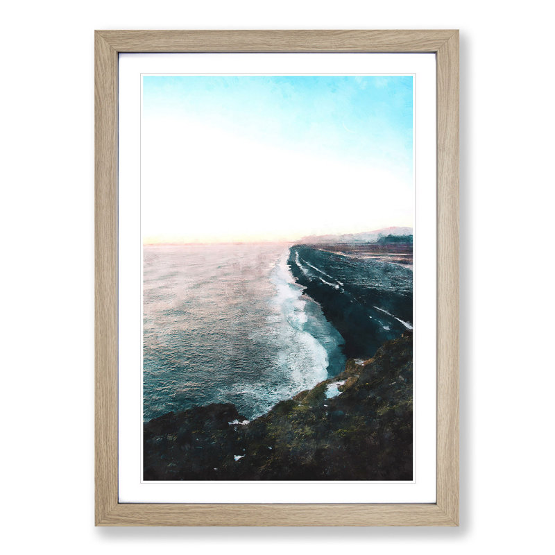 Black Sands Beach in Iceland - Picture Frame Painting Print, 33cm H x 24cm W x 2cm D, Oak Framed