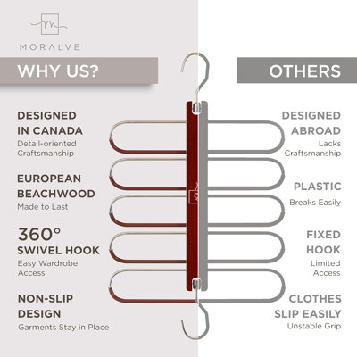 Pants Hangers Space Saving - 2 Pack European Beechwood Scarf Hangers - Closet Organizer Hangers