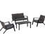 Ensemble de jardin 4 pièces comprenant 2 fauteuils et une table basse, sièges confortables pour la piscine, mobilier de patio noir idéal pour les réceptions dans le jardin.