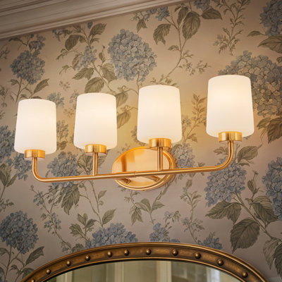 Modern Gold Bathroom Vanity Light With Opal Glass Shade
