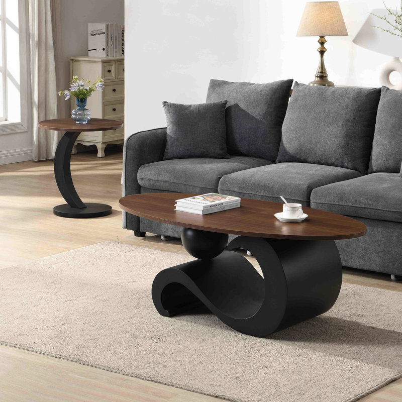 Table basse ovale et ronde de style industriel, 2 pièces pour espace de vie principal, structure en métal, pieds réglables, noir, design, métal, assemblage rapide