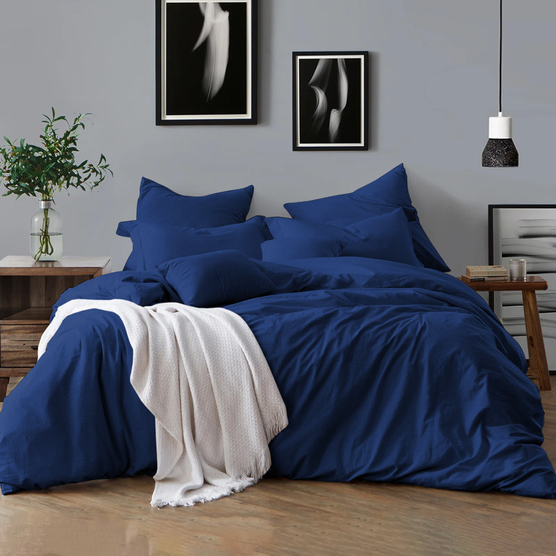 Klarita 100% Microfiber 300TC Reversible Duvet Cover Set with Pillowcase, Super King - 2 Pillowcase (50 x 75 cm), Navy
