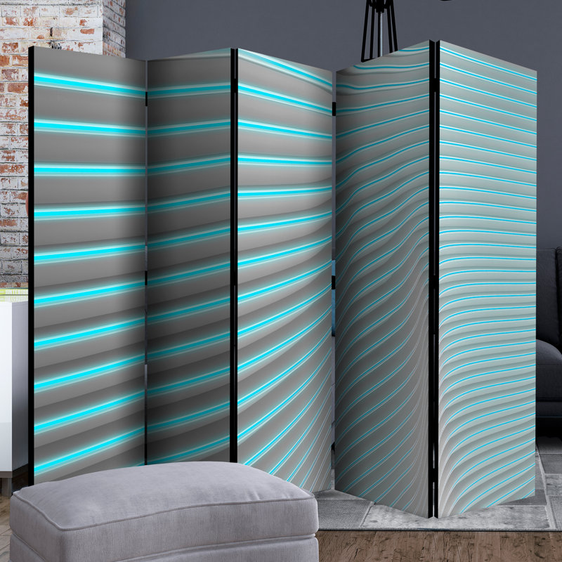 Natchez 172cm H Solid Wood Folding Room Divider, 5, Blue