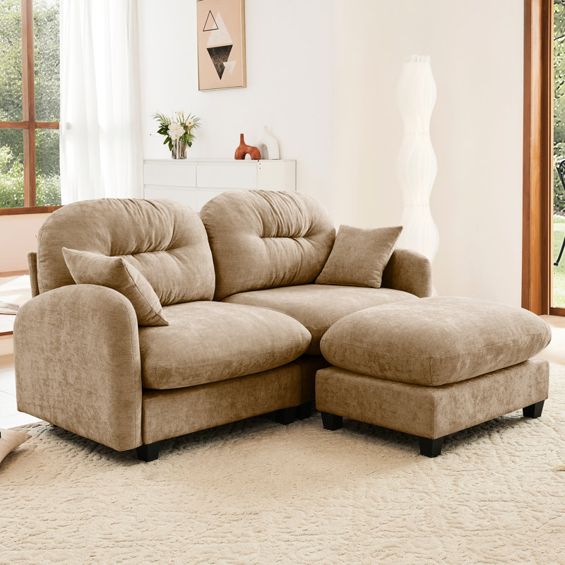 2, modulaire en forme de L en nuage, chameau, chenille, mousse haute, conception, tissu chenille pour chambre à coucher,