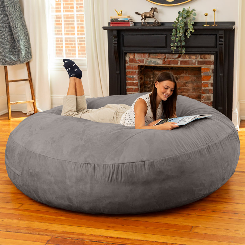 6 Foot Giant Bean Bag Sofa, Charcoal Microsuede
