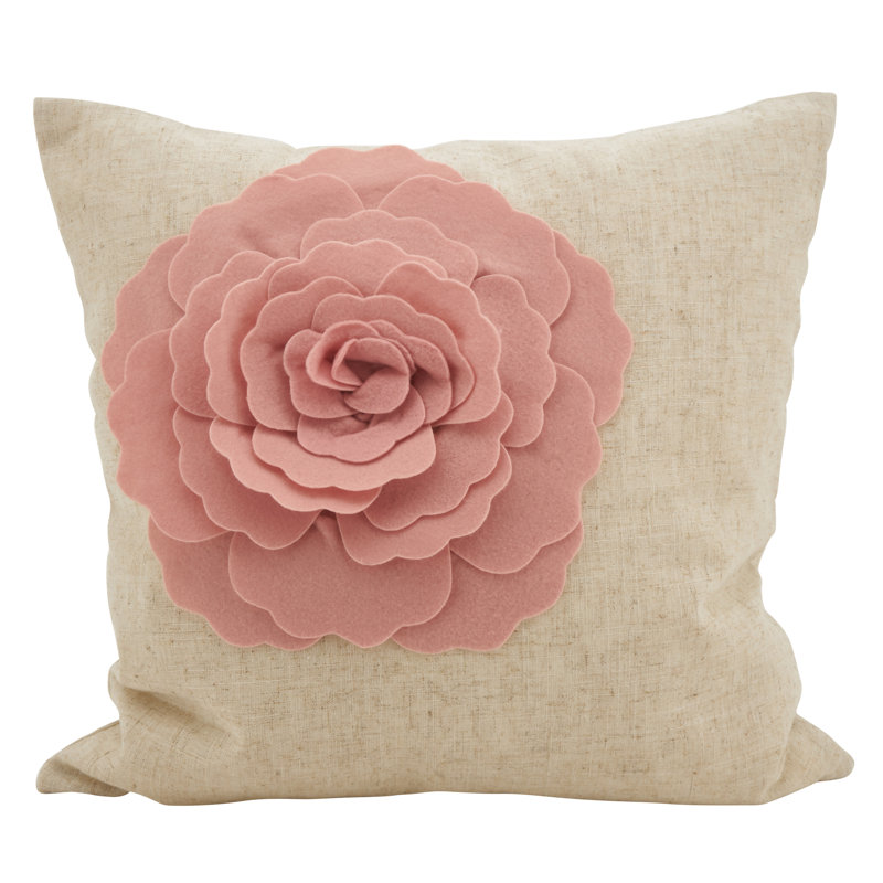 Fiorire Collection Lotus Flower Statement Square Pillow Cover & Insert, Rose