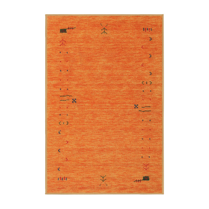 Tapis de zone orange contemporaine, Rectangle 7 pi x 10 pi
