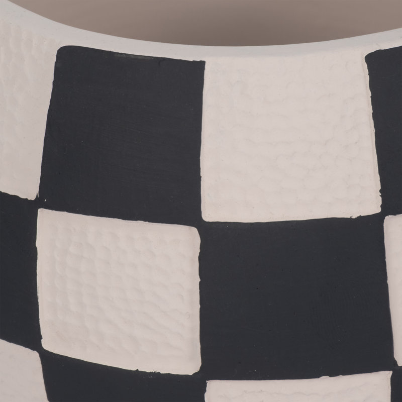 Planter Pottery Cement with Handcrafted Textured Checkered Design and Rounded Silhouette Featuring Durable Construction and Distinctive Visual Pattern for Decorative Display Spaces
