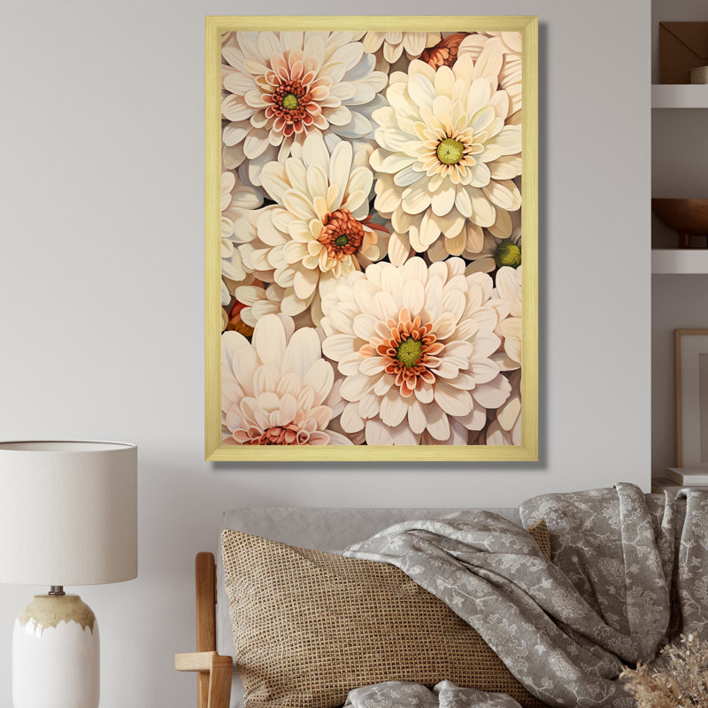 Minimalisme beige Zinnias Collage III sur toile, Cadre doré simple, H 32 po x l 16 po x P 1 po