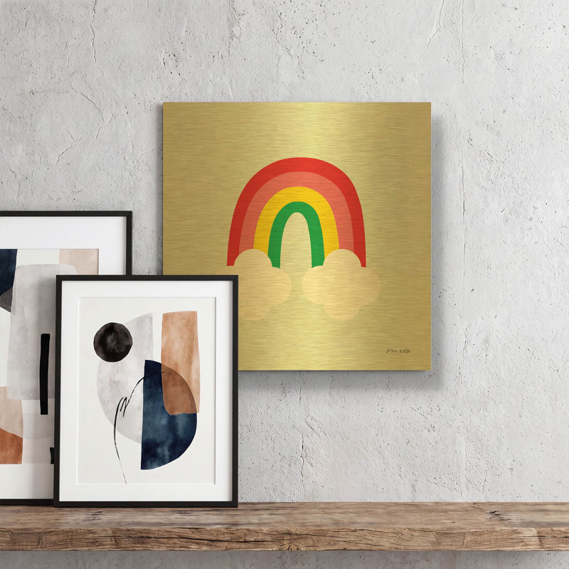 «Bright Rainbow I» par Ann Kelle, art mural en métal doré, 12 po x 12 po, 12 po x 12 po
