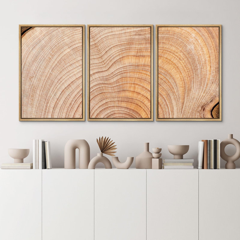 "Atural, texture de bois, anneaux éternels, art moderne, décor, chic, salon, chambre à coucher, bureau", 3 pièces, Naturel