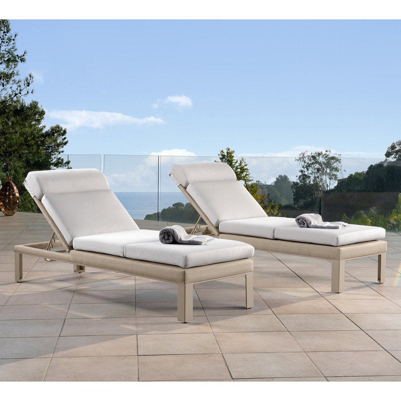 Santrez Outdoor Metal Chaise Lounge Set , Sunbrella Cushion Included, Fennel