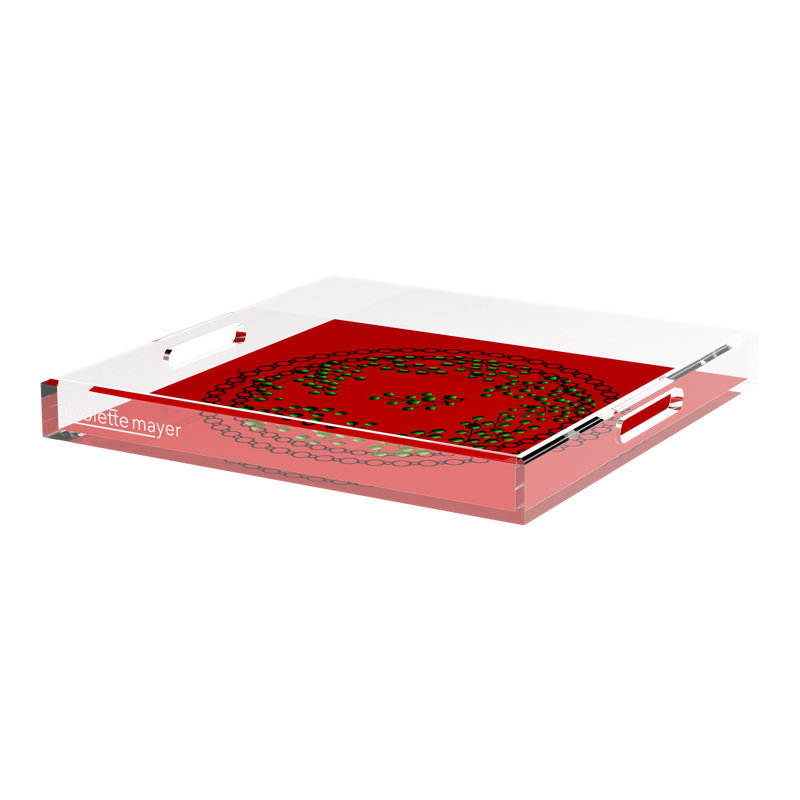 Christmas Berries Green Red Acrylic Square Decorative Tray, 18"W x 18"D x 2"H