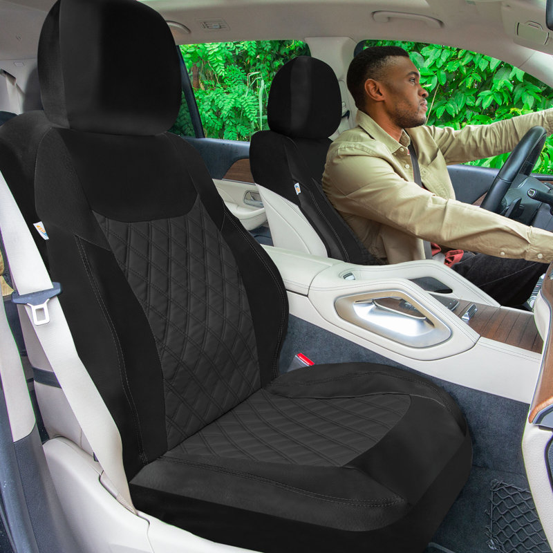 Ultra Modern Quilted Leatherette Seat Covers Full Set, Black