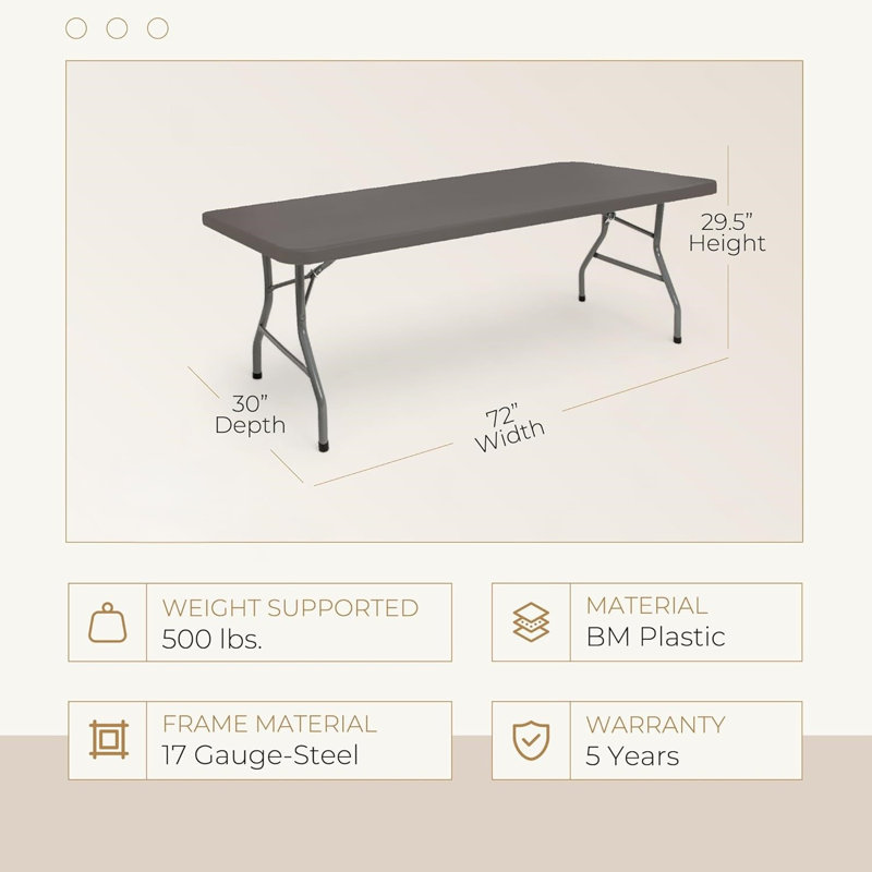 6-Foot Folding Table, Charcoal Slate - Indoor/Outdoor Versatility