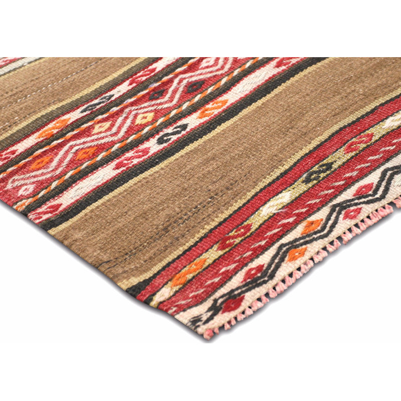 Tapis unique en laine noué à la main des années 1960 de 4 pi 4 po x 5 pi 1 po rouge / gris / vert