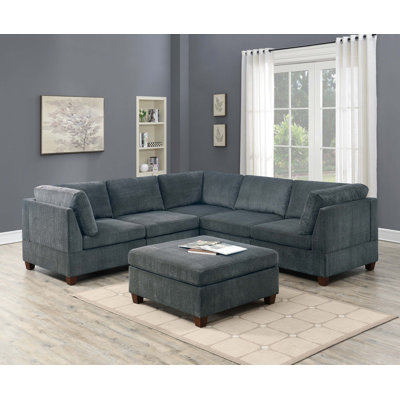 Living Room Furniture Chenille Modular Sectional 6pc Set Corner Sectional Modern Couch 3x Corner Wedge 2x Armless Chairs and 1x Ottoman Plywood