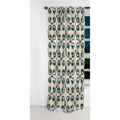 Carreau marocain rétro bleu et beige Dream - Rideau damassé - Rideau occultant en velours - 1 panneau