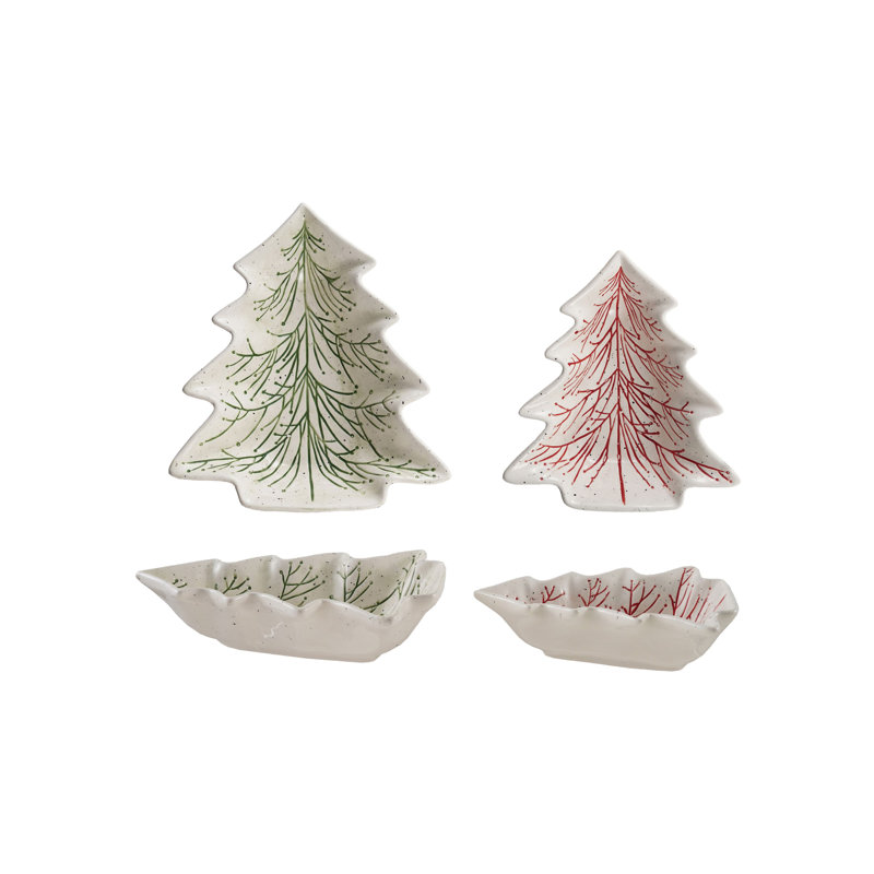 Assiettes en forme d'arbre en céramique peintes à la main