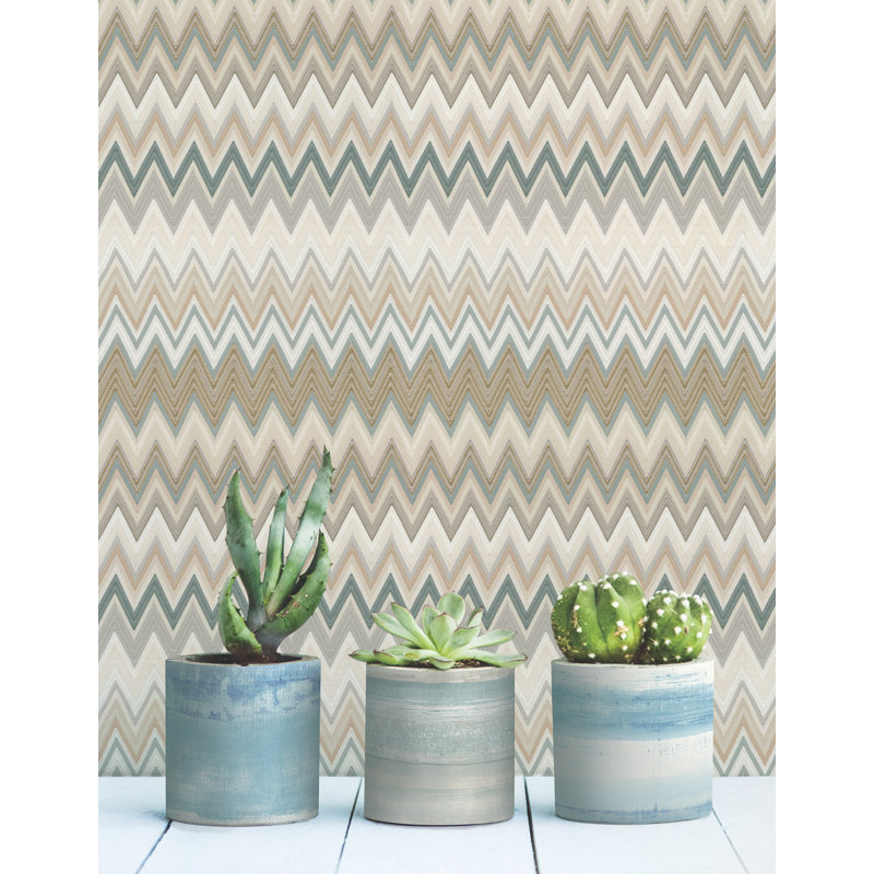 Papier peint adhésif zigzag blanc, Vert