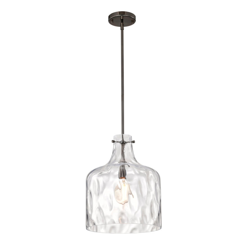 Daelan Pendant Light with Rippled Glass Bell Shape Shade, Pear Black