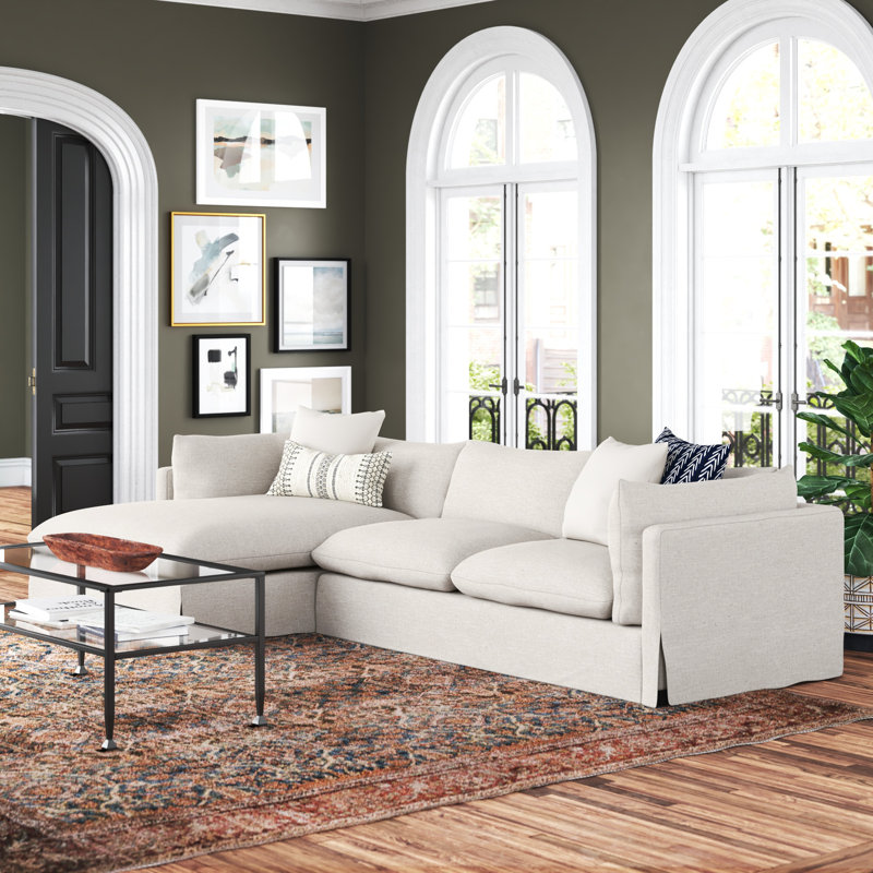 Zuri Slipcover Chaise Sectional, Left Hand Facing, Bennett Moon Polyester Blend, 31.5" H x 133" W x 67" D