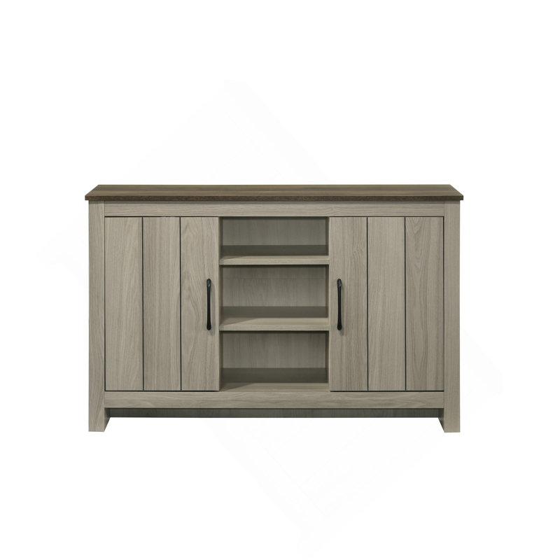 Console en chêne gris de 47 po, buffet, buffet avec tablettes et portes d'armoire