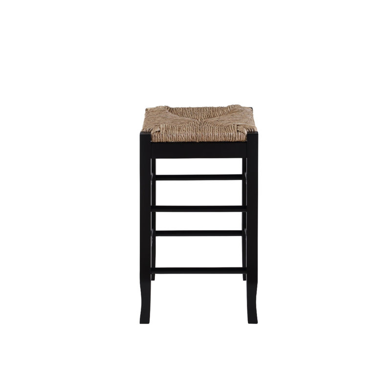 Black Wood Counter Stool with Handwoven Rush Seat