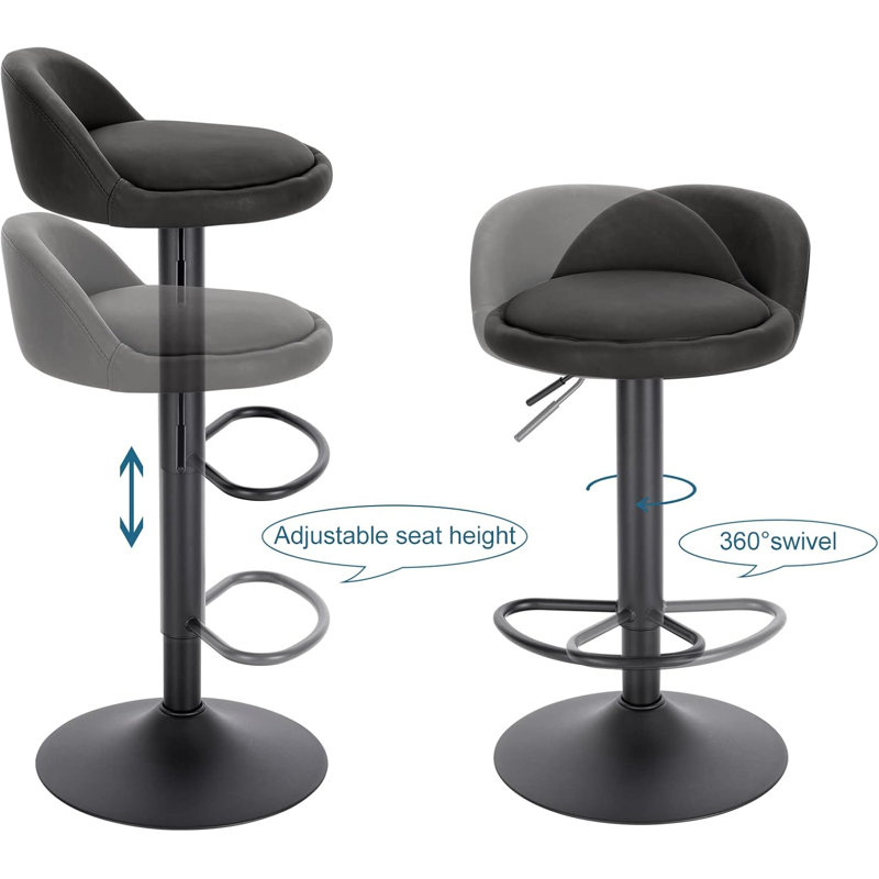 Mettawa Swivel Upholstered Adjustable Height Counter Stool with Metal Frame, Anthracite