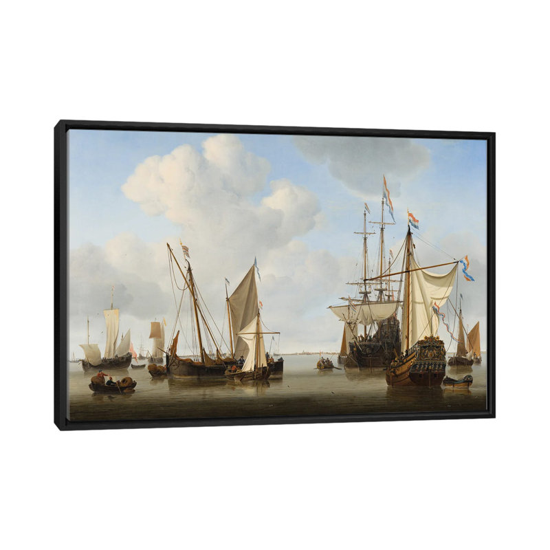 Navires dans les routes, 1658 - reproduction d'art mural - toile encadrée, H 18 po x l 26 po, Noir