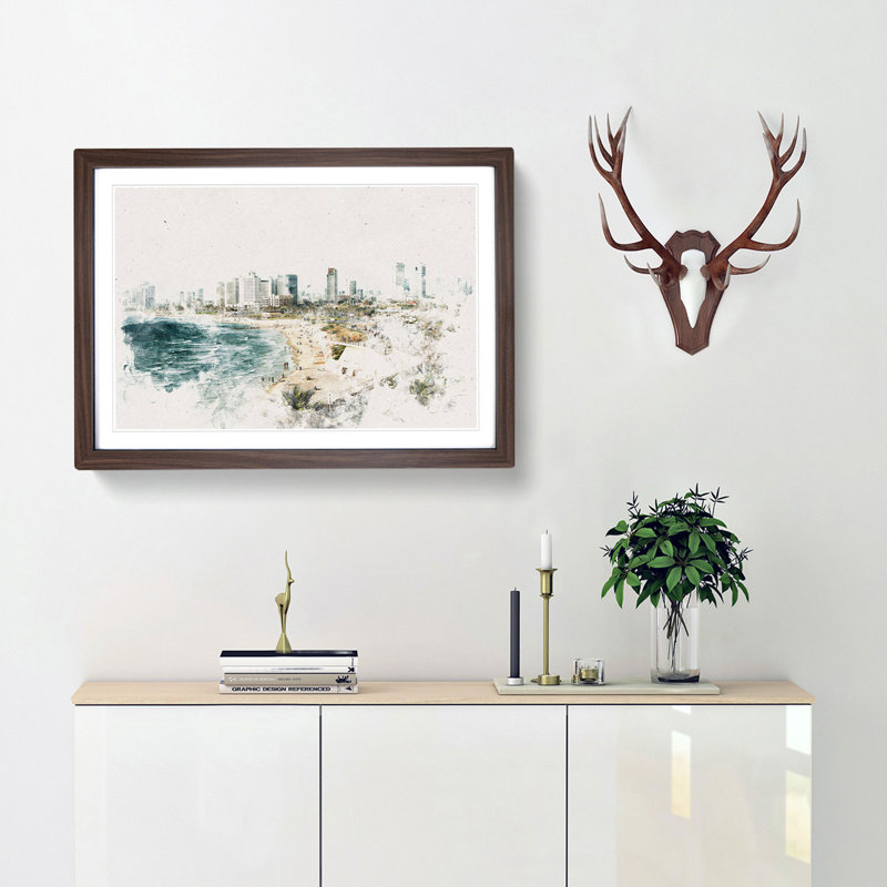Tel Aviv Israel Skyline - Picture Frame Painting Print, Black Framed, 60cm H x 91cm W x 2cm D