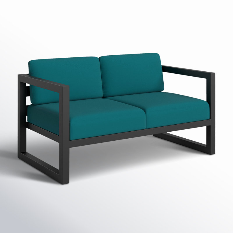 Avion Loveseat - Black, Spectrum Peacock Sunbrella® Plainweave, Slate