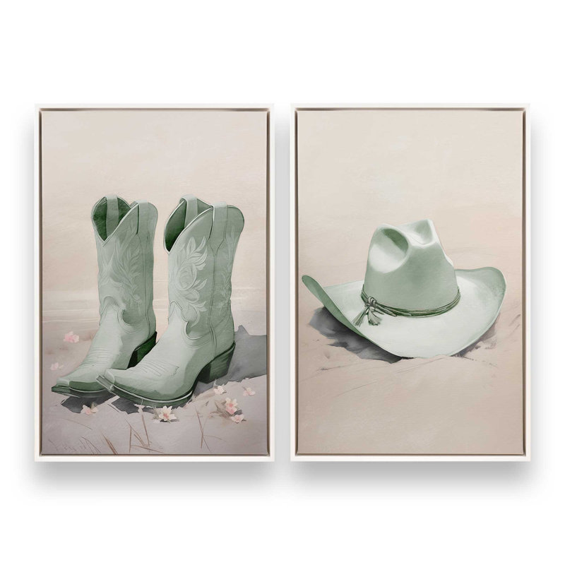 «Cowboy Essentials» en vert, ensemble de 2, Cadre flottant blanc opaque, H 31 po x l 42 po