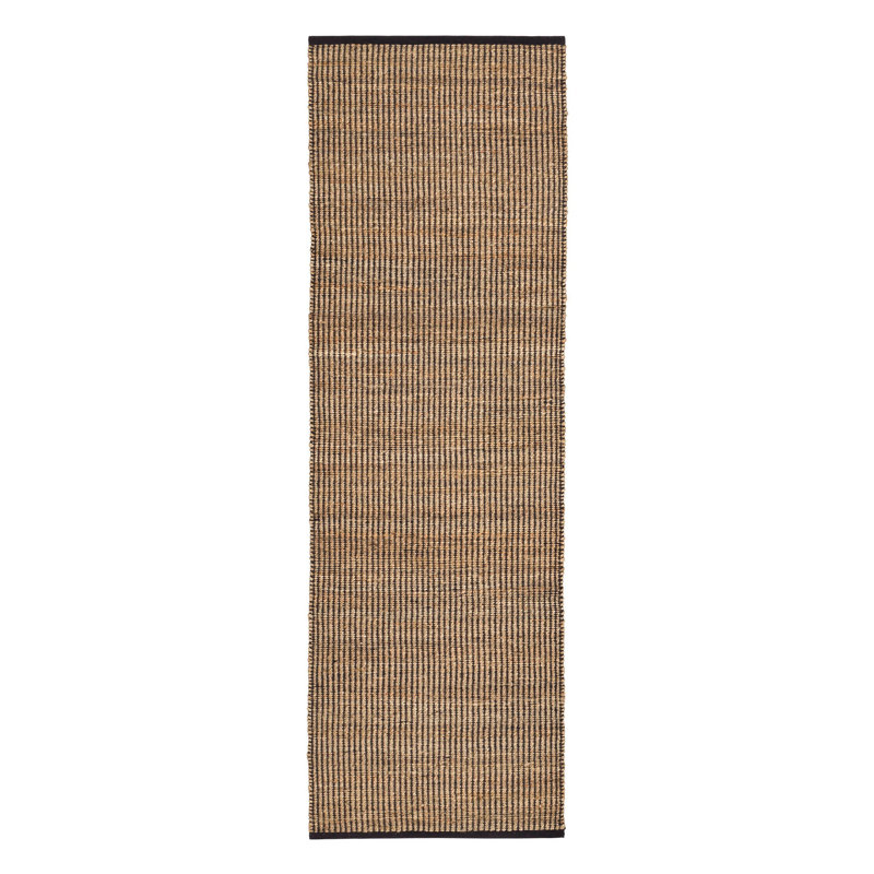 Gridwork Black Handwoven Jute Rug, Runner 2'6" x 8'