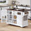 Îlot de cuisine de 54,9 po avec abattant, prise de courant, chariot de rangement de cuisine avec 4 tablettes de porte, portes de grange croisées et porte en verre visuel, îlot de cuisine roulant sur 4 roues pour la cuisine, la salle à manger