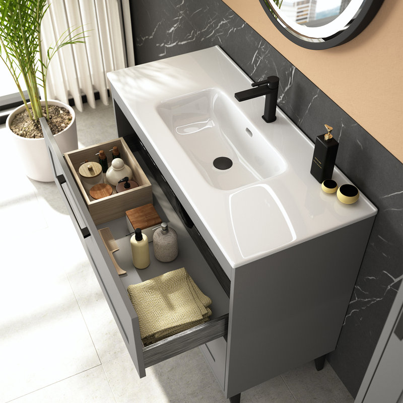 Rose C80F Free Standing Bathroom Vanity Unit in Matte White with Polished Chrome Handles, 40", Matte White