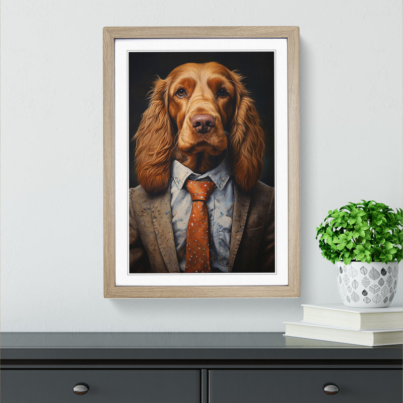 Cocker Spaniel In A Suit Painting No.4 - Single Picture Frame Print on Wood, Oak Framed, 34cm H x 25cm W x 2cm D
