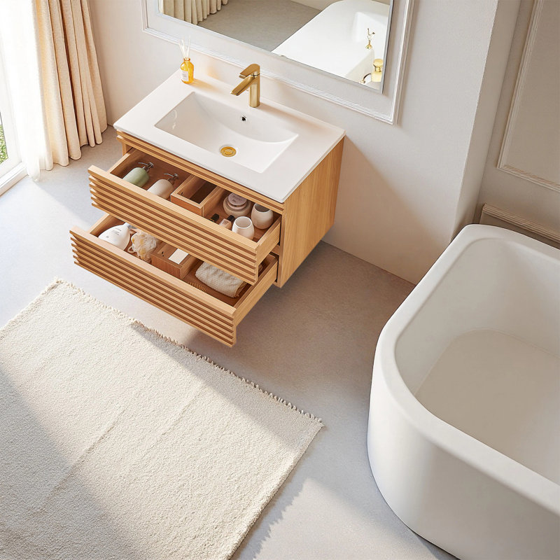 Wall Mounted & Floating Single Vanity With Ceramic Sink, 30"