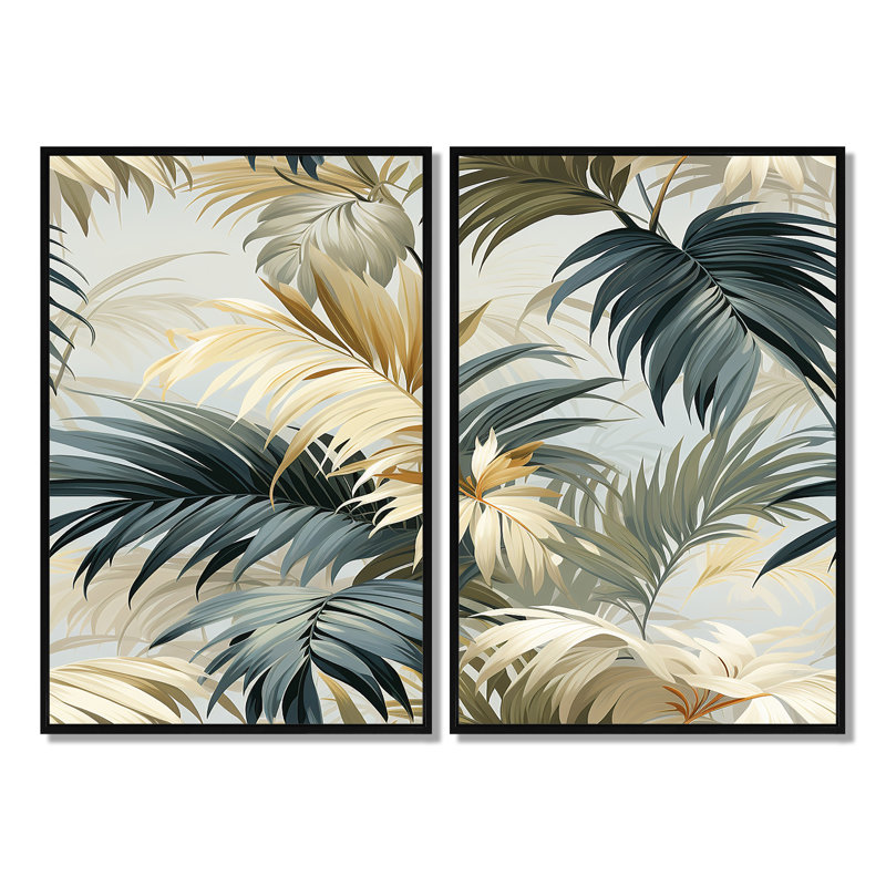 «Whispering Palms Tropical» - Art mural tropical, H 36 po x l 48 po, Impression encadrée flottante, Noir