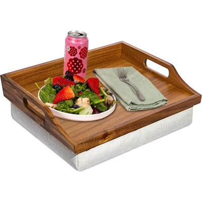 Acacia Wood Bed Tray, Lap Desk with Detachable Cushion