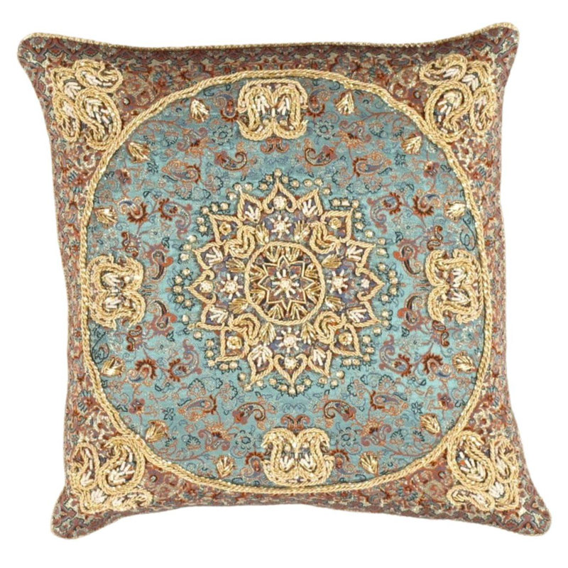 Square Pillow Cover & Insert, 16" H x 16" W, Malibu/Beige/Brown Oriental