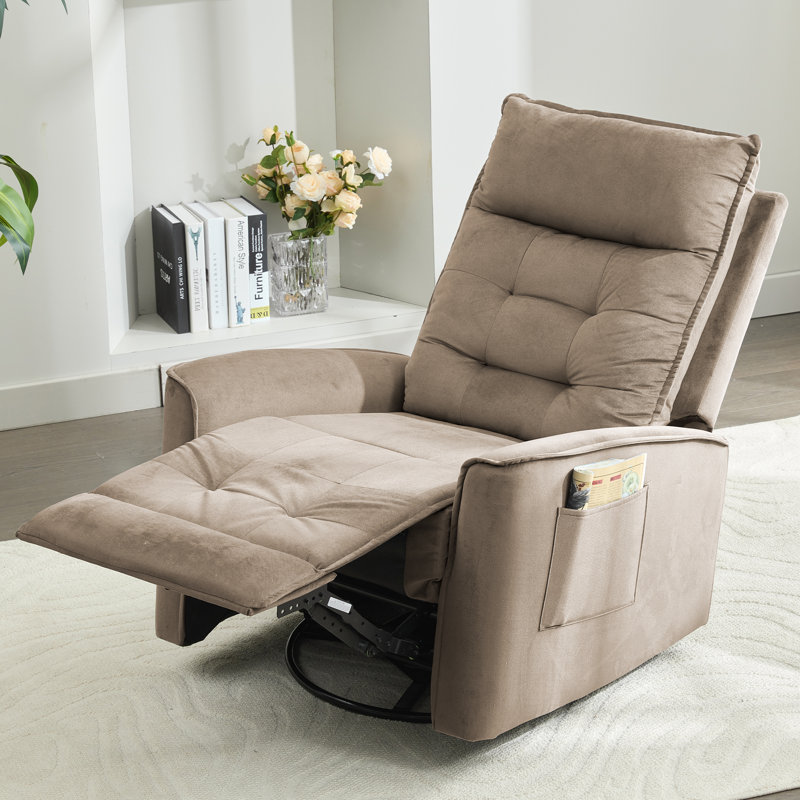  Ultra-soft Velvet Recliner Manual Swivel Rocker Recliner For Adults,small Recliners For Small Spaces-Beige, Beige