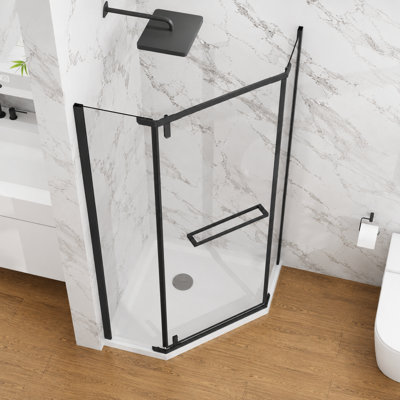 Porte de douche néo-angle sans cadre 36 po x l 36 po x H 72 po avec porte pivotante en verre trempé transparent Sgcc et finition dorée