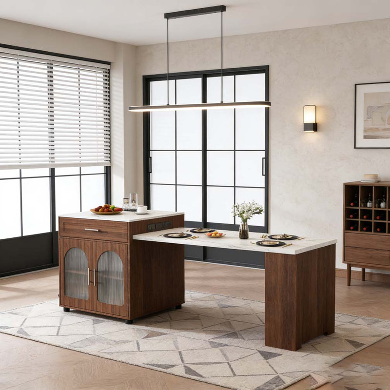 80-inch Expandable Kitchen Island with Dining Table