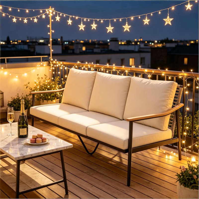 Canapés de patio confortables à 3 places, sièges de véranda modernes en osier d'acier
